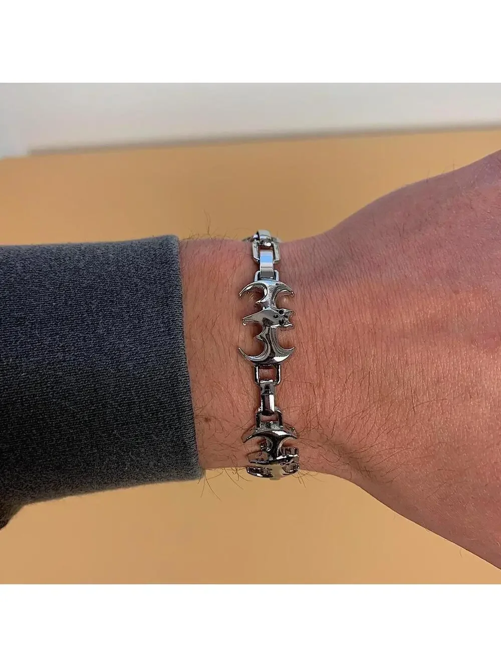 Y2k 2000s style grunge opium silver bat pendant bracelet